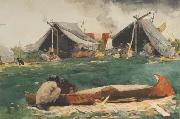 Winslow Homer Montagnais Indians (Making Canoes) (mk44) oil on canvas